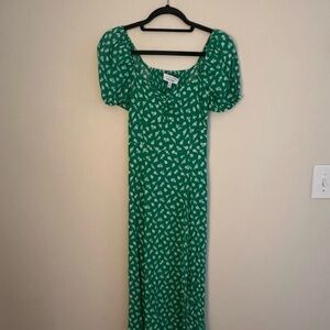 & Other Stories Puff Sleeve Green Floral Women's Dress